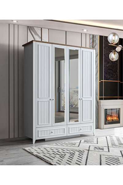 Erz Design Yalı Modern 4 Kapaklı Aynalı Elbise Dolabı 165*60*211
