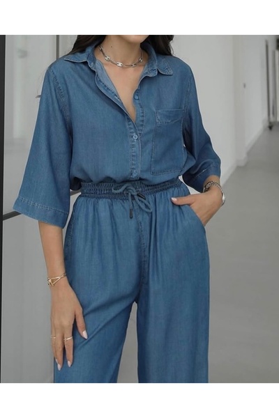 KOKOSH 👉   Σετ δύο τεμαχίων με εμφάνιση τζιν, σε άνετη γραμμή, καλοκαιρινό σικ