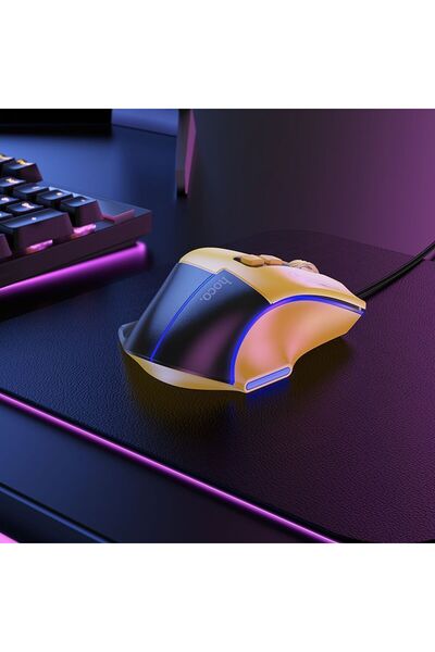 Hoco Mouse de gaming cu fir GM31, 3600 DPI, negru-galben