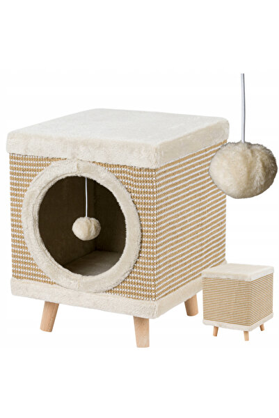zola Σπιτάκι γάτας, με σιζάλ, κρεμαστό παιχνίδι, ξύλινα πόδια, 31 x 32 x 35 ε...