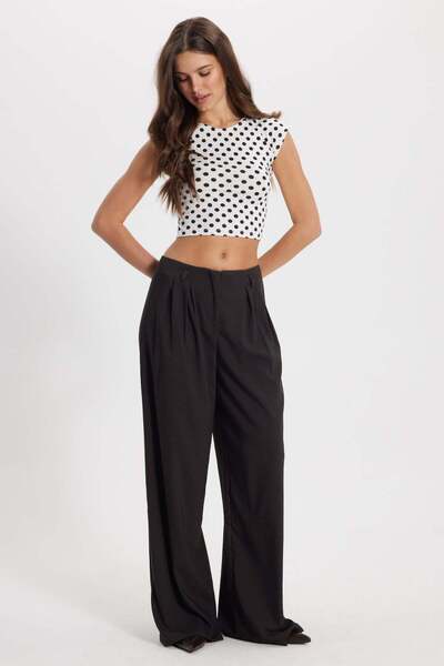 Tudors Γυναικείο παντελόνι Palazzo από βαμβάκι με πιέτες, άνετη εφαρμογή και ...