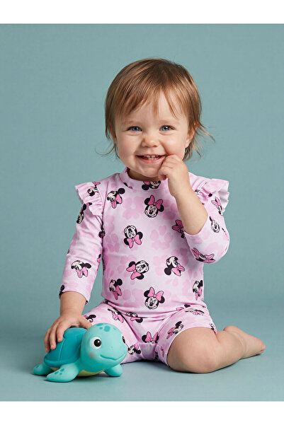 LC Waikiki Pembe Minnie Mouse Baskılı Kız Bebek Mayo