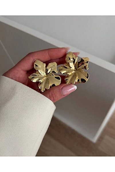 DipOL Butik أقراط نسائية ذهبية بتصميم زهور عتيقة - أقراط كبيرة الحجم بتصميم لامع