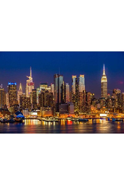 media Tablou canvas Panorama New York noaptea, 105 x 70 cm