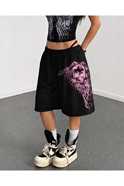 Toum Γοτθικό Σορτς Μπερμούντα Unisex με Σχέδιο Σκελετού, Φαρδύ, Χωρίς Τσέπες,...