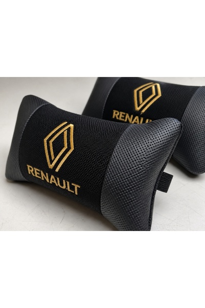 mutlu oto aksesuar Renault Logolu Boyun Yastığı 2’li Set Siyah Keten Kumaş Na...