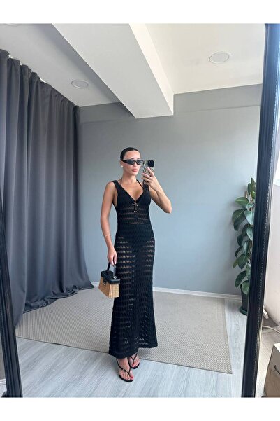 ÇEÇİM Γυναικείο διάτρητο πλεκτό μάξι φόρεμα