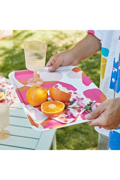 IKEA Tofsand 37x29 cm Pembe Çiçek Desenli Servis Tepsisi