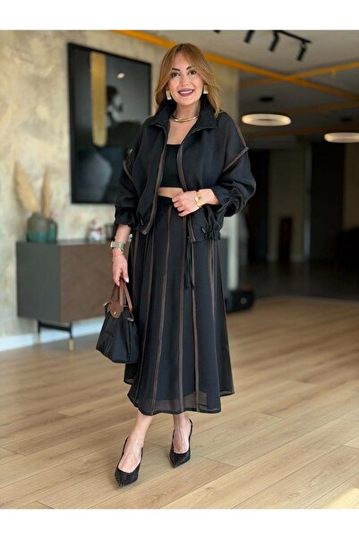 QİMYA BUTİK NOX Γυναικεία Φούστα με Επένδυση, Λεπτομερής Λεπτομέρεια Ρεβέρ, Μ...