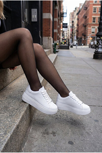 AvaLineAtelier Beyaz Kadın Sneaker Bağcıklı Ortopedik Taban Rahat Günlük Ayak...