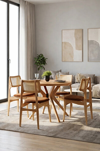 A2 Decor A2Decor Orvila 100x100 Yuvarlak Ahşap Masa Takımı – L Ayaklı Kayın M...