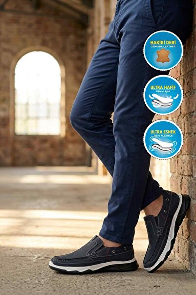 AYAKMOD Lacivert Hakiki Deri Esnek Hafif Erkek Loafer Casual Ayakkabı 2675 M