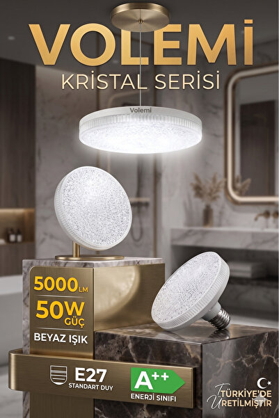 VOLEMİ Kristal Tasarım 50W Süper Led Ampul 5000 Lümen E27 Duy Beyaz Işık Yüksek Tasarruflu