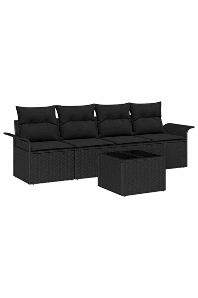 vidaxl Set de canapea cu pernă 5 pcs Negru poliratan