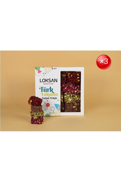 LoKSaN Special Mixed Type Pistachio Cut Turkish Delight 300Gr × 3 Pcs