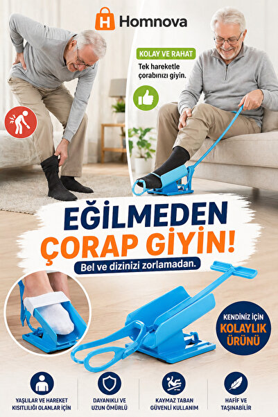 Homnova Eğilmeden Çorap Giydirme Aparatı Yaşlılar, Hamileler ve Bel Diz Sorun...