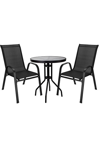 SERSIMO Set mobilier de grădină, 2 scaune și masă rotundă, blat de sticlă, ca...