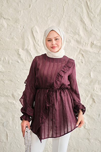 LOCCO Γυναικείο τουνίκ από ύφασμα τούλι με λάμψη, με βολάν στο μπροστινό μέρο...