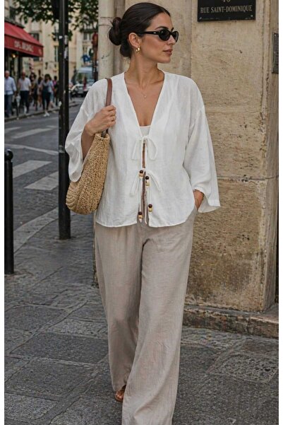 Budan Export Ζακέτα κιμονό από μείγμα λινών με λεπτομέρεια δεσίματος