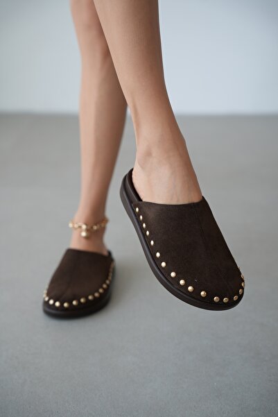 selin shoes Γυναικείες παντόφλες Vodra με κεντημένη χρυσή πέτρα - ΚΑΦΕ ΣΟΥΕΤ