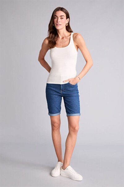 DeFacto Γυναικείο σορτς τζιν σε κανονική διπλογραμμή διάταξη, σκούρο μπλε A19...