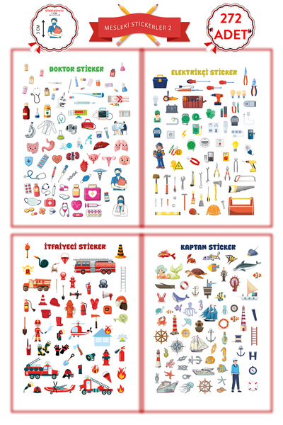 Meslek Sticker Etiket 2 doktor, elektirikçi, itfaiyeci, kaptan