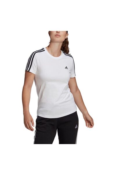 adidas Tricou de damă slim cu 3 dungi, mânecă scurtă, XS