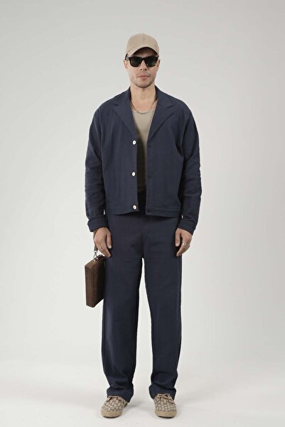 king brich Set de blazer supradimensionat și pantaloni din in