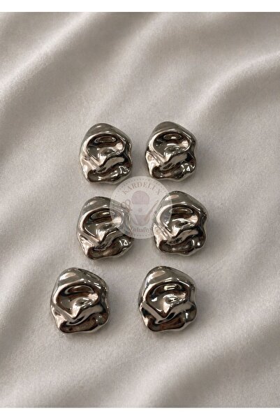Kardelux Decorative Metalized Curved Button-Silver Color-Set of 6-Medium Size...