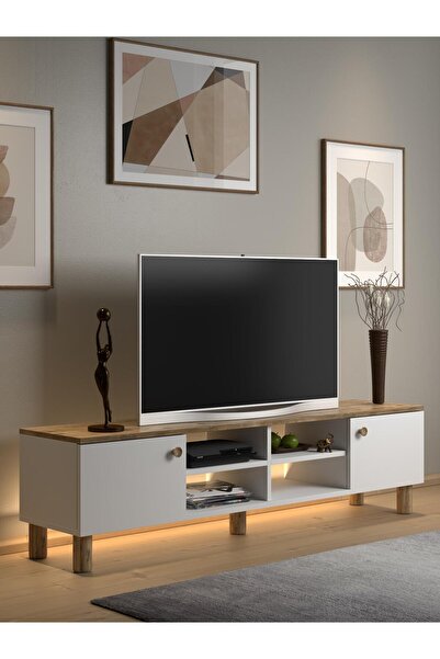 Wood'n Love Nora Bohem Ledli Tv Ünitesi 150 Cm 2 Kapaklı 4 Raflı Dolaplı Atla...