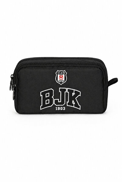 Beşiktaş Lisanslı Siyah Nakış Logolu Kalemlik - Çift Bölmeli Astar Destekli O...
