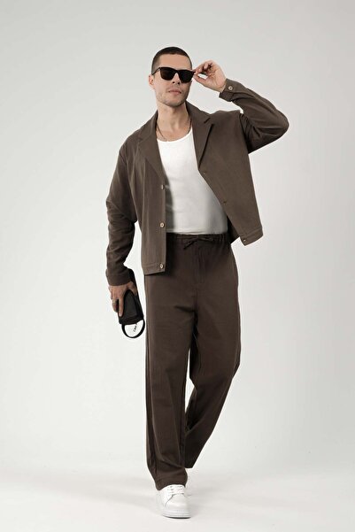 king brich Set de blazer supradimensionat și pantaloni din in