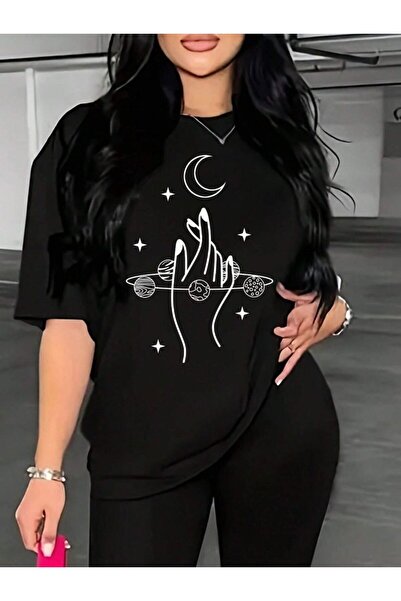 bellanova sila trend Unisex Μαύρο Υπερμεγέθη Μπλουζάκι με Στάμπα Streetwear Ά...