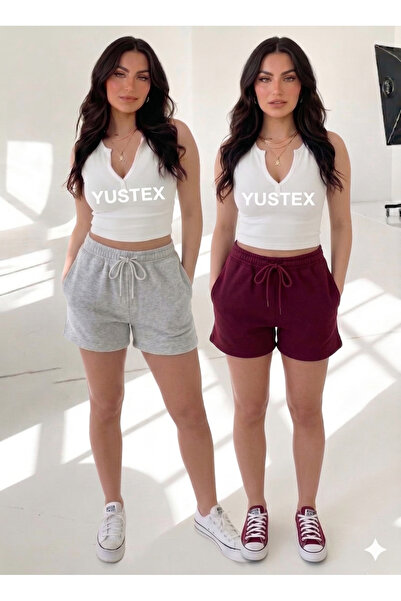 CAONNES Γυναικείο σορτς 2 τεμαχίων σε μπορντό-γκρι χρώμα, εντυπωσιακό casual ...