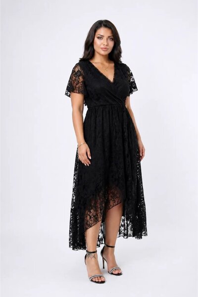 hazelin Γυναικείο μαύρο φόρεμα μεγάλου μεγέθους με λαιμόκοψη V και δαντέλα με...