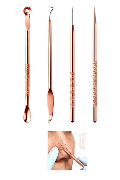 MIROE Profesyonel 4 Parça Rose Gold Paslanmaz Çelik Siyah Nokta ve Akne Temiz...