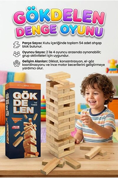 Tıfıl Toys Ahşap Gökdelen! Ahşap 54 Parçalı 4 Kişilik Eğitici ve Zeka Aile Ku...
