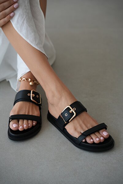 selin shoes Γυναικείες παντόφλες Carmia με ρυθμιζόμενη χρυσή αγκράφα και λεπτ...