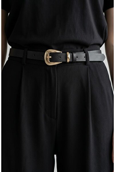 Gesa Women's Black Belt with Gold Buckle