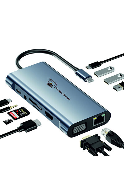 PRESTIGE CHARGE HUB USB-C 11 σε 1 HDMI 4K, VGA, Ethernet 1000, PD 100W, 3x US...