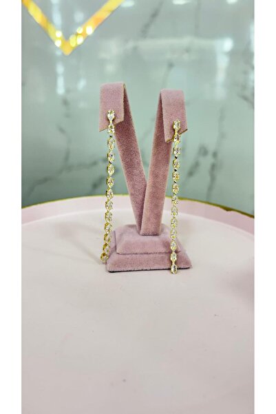 TMD LUXURY Gold Zemin Sallantılı Zirkon Taşlı Abiye Küpe