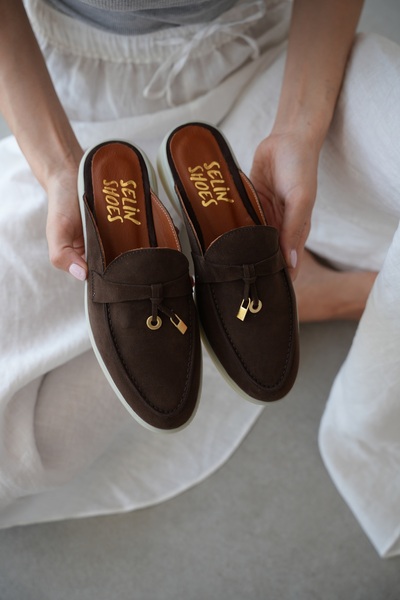 selin shoes Γυναικείες παντόφλες Briza από γνήσιο δέρμα με χρυσή λεπτομέρεια ...