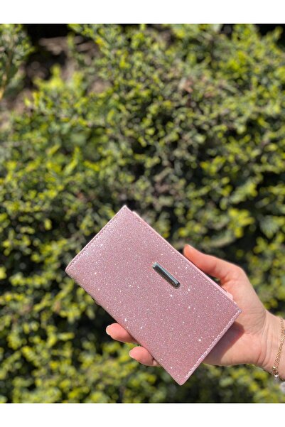 shiny ever Λαμπερό ροζ δερμάτινο γυναικείο πορτοφόλι με χρυσή λεπτομέρεια