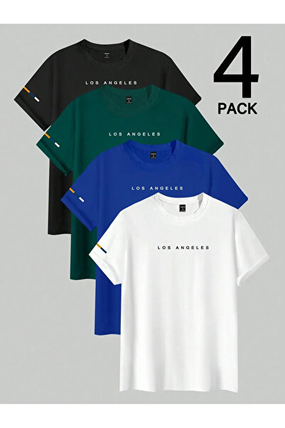 PAVRO Υπερμεγέθη μπλουζάκια 4 τεμαχίων με στάμπα los, πολύχρωμα μπλουζάκια