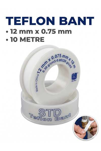 GÖKTÜRKLER Su Tesisatı Sızdırmazlık Teflon Bant 12mm x 0.075mm 10m Beyaz