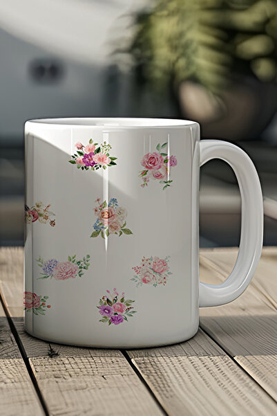 giftkonsept White Gift Mug with Soft Color Flowers Printed on the Surface