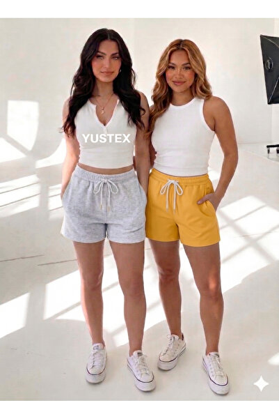 CAONNES Γυναικεία σορτς 2 τεμαχίων σε γκρι-κίτρινο χρώμα, εντυπωσιακά casual ...