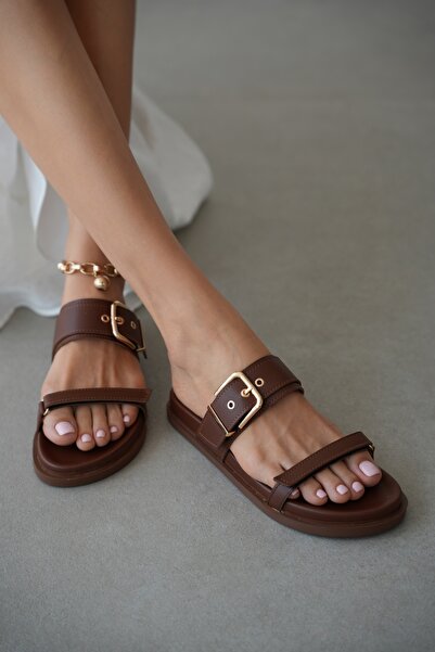 selin shoes Carmia Women's Slippers with Adjustable Gold Buckle and Velcro Ta...