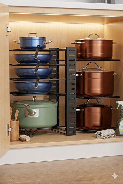 tnc tel ve metal ürünleri Ράφι κουζίνας 8 επιπέδων για αποθήκευση σκευών, μαύ...