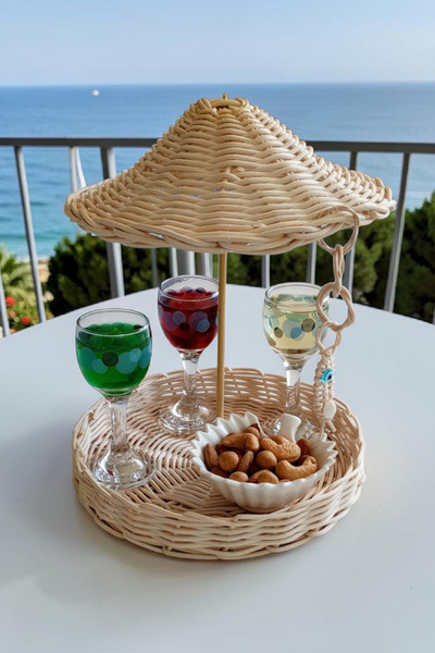 MaviMarinUrla El Yapımı Rattan Bambu Bali Şemsiye Sunumluk, Dekoratif Hasır S...